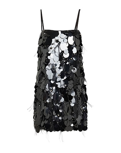 PINKO Vestito corto Nero 100% Poliestere, Vetro, Acrilico, Ottone, Piume di struzzo