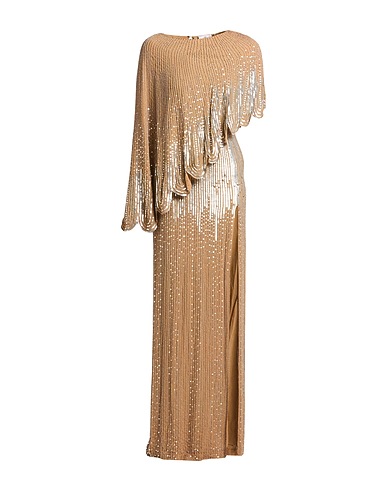 ELISABETTA FRANCHI Long dress RED CARPET Light brown 100% Viscose, Plastic, Glass