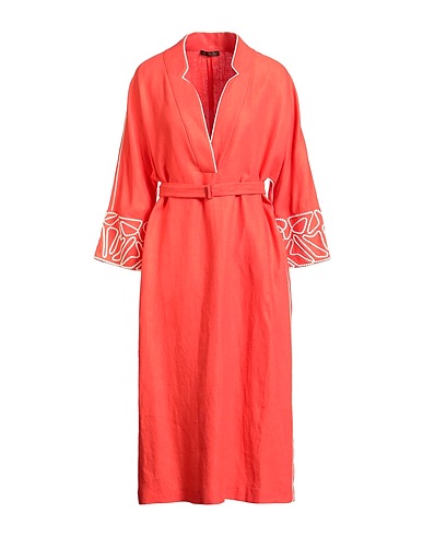 LORO PIANA Midi dress Tomato red 100% Linen