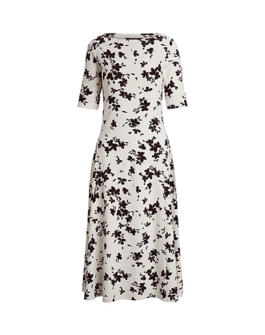 LAUREN RALPH LAUREN Midi dress FLORAL STRETCH COTTON MIDI DRESS
 Black 94% Cotton, 6% Elastane