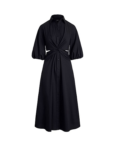 LAUREN RALPH LAUREN Midi dress COTTON-BLEND BUBBLE-SLEEVE SHIRTDRESS
 Black 65% Cotton, 29% Nylon, 6% Elastane