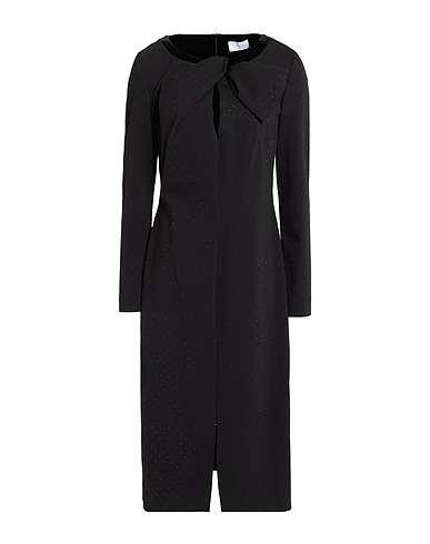 CLIPS MORE Midi dress Black 52% Cotton, 40% Polyamide, 8% Elastane, Polyester