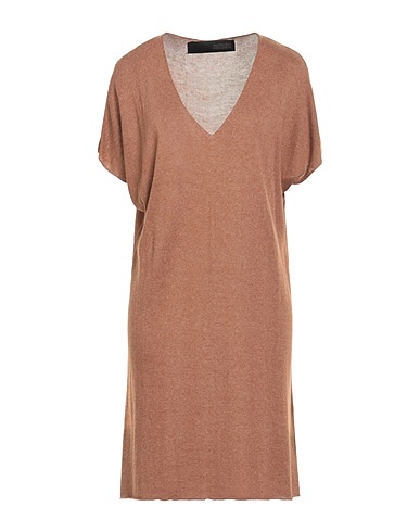 MESSAGERIE Short dress Brown 35% Viscose, 35% Linen, 30% Cotton