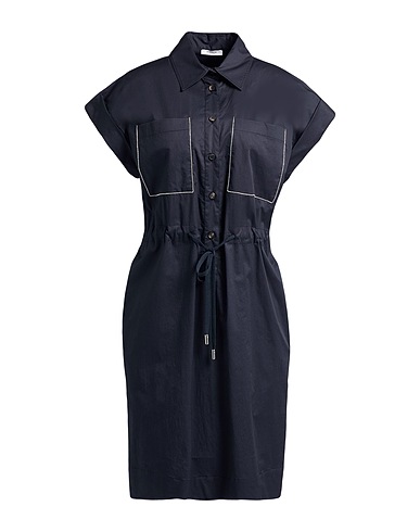 PESERICO Shirt dress Midnight blue 97% Cotton, 3% Elastane
