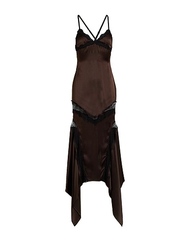 THE ATTICO Long dress Dark brown 100% Silk, Polyamide, Viscose, Polyester