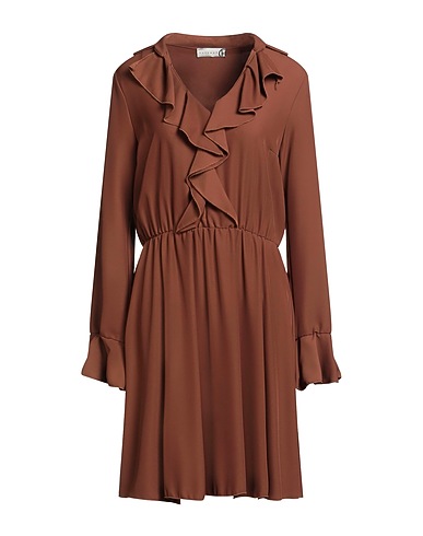 HAVEONE Midi dress Brown 97% Polyester, 3% Elastane