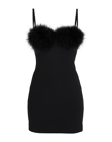 BLUMARINE Kurzes Kleid Schwarz 78% Viskose, 16% Polyamid, 6% Elastan, Meleagris Gallopavo Federn