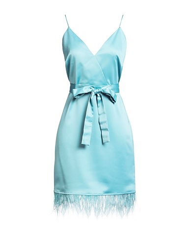 TWINSET Short dress Turquoise 100% Polyester, Ostrich feathers