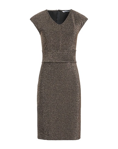 CALIBAN Elegant dress Dark brown 75% Polyester, 20% Metallic fiber, 5% Elastane