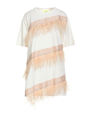 ACTITUDE by TWINSET Kurzes Kleid Elfenbein 95% Baumwolle, 5% Elastan, Polyester, Straussenfedern