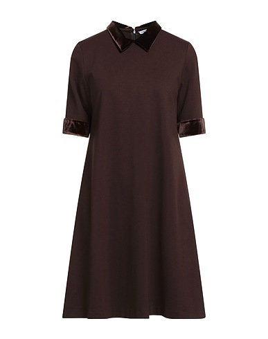 CALIBAN Short dress Dark brown 65% Viscose, 30% Nylon, 5% Elastane, Polyester