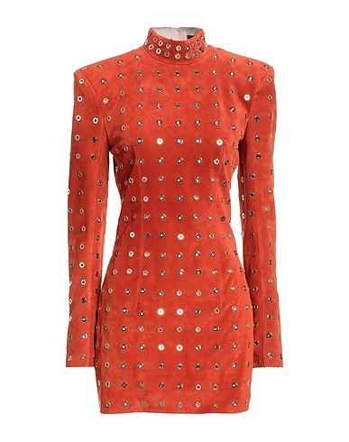 BALMAIN Sheath dress Rust 100% Cow leather