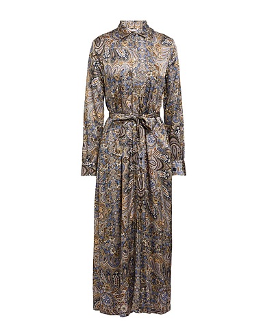 CALIBAN Long dress Khaki 59% Viscose, 32% Silk, 9% Elastane