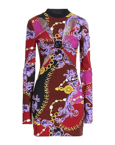 VERSACE JEANS COUTURE Sheath dress Brick red 87% Cotton, 13% Elastane