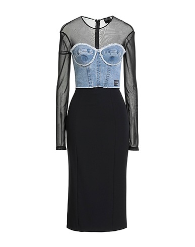 VERSACE JEANS COUTURE Midi dress Black 98% Cotton, 2% Elastane, Polyester