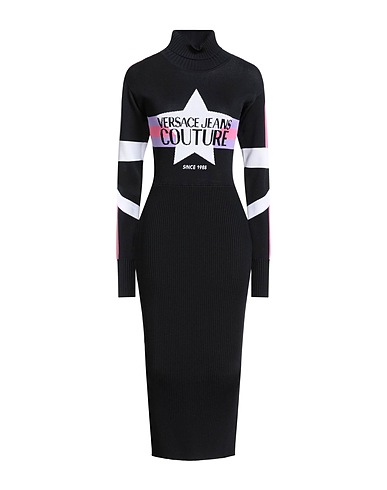 VERSACE JEANS COUTURE Midi dress Black 100% Modal, Polyamide