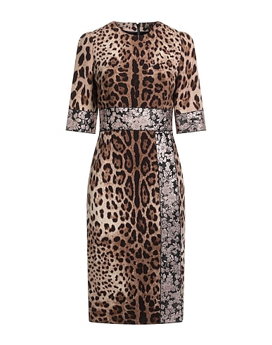 DOLCE&GABBANA Midi dress Beige 80% Wool, 9% Polyester, 7% Acetate, 3% Metallic Polyester, 1% Acrylic