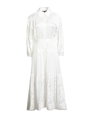 MAJE Long dress White 51% Viscose, 38% Linen, 11% Modal