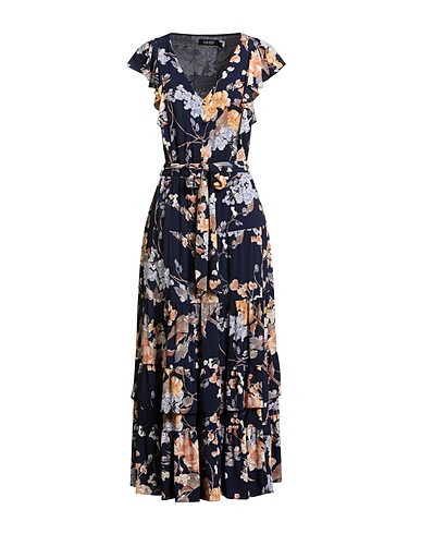 LAUREN RALPH LAUREN Long dress Navy blue 97% Recycled polyester, 3% Elastane