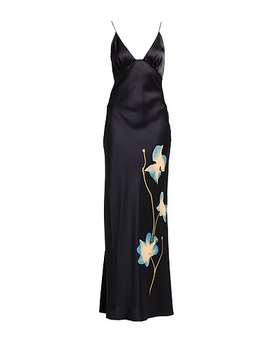 STAUD Long dress Black 93% Silk, 7% Elastane