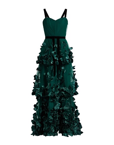 MARCHESA NOTTE Long dress Emerald green 100% Nylon, Rayon, Polyester