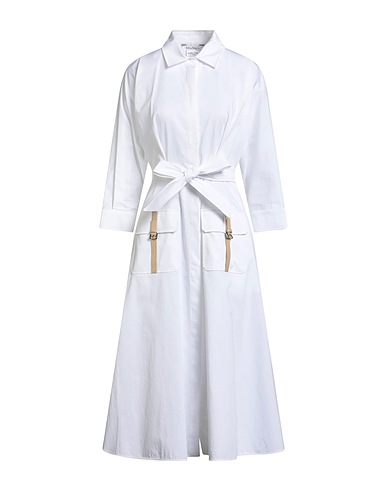 MAX MARA Midi dress White 94% Cotton, 5% Silk, 1% Elastane, Cow leather
