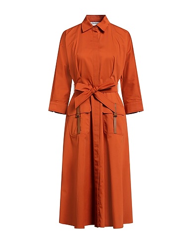 MAX MARA Midi dress Tan 94% Cotton, 5% Silk, 1% Elastane, Cow leather