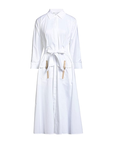 MAX MARA Midi dress White 94% Cotton, 5% Silk, 1% Elastane, Cow leather