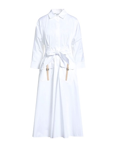 MAX MARA Midi dress White 94% Cotton, 5% Silk, 1% Elastane, Cow leather