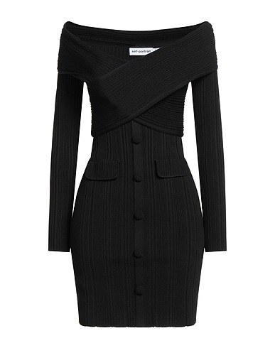 SELF-PORTRAIT Sheath dress Black 50% Viscose, 32% Polyester, 16% Nylon, 2% Elastane