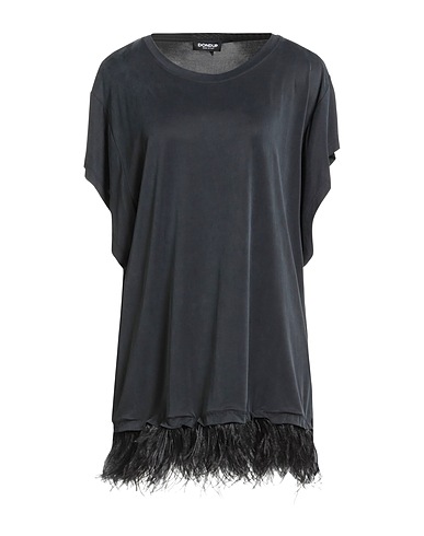 DONDUP Short dress Charcoal 93% Cupro, 7% Elastane, Ostrich feathers