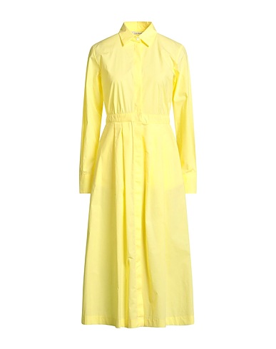 CALIBAN Midi dress Yellow 95% Cotton, 5% Elastane