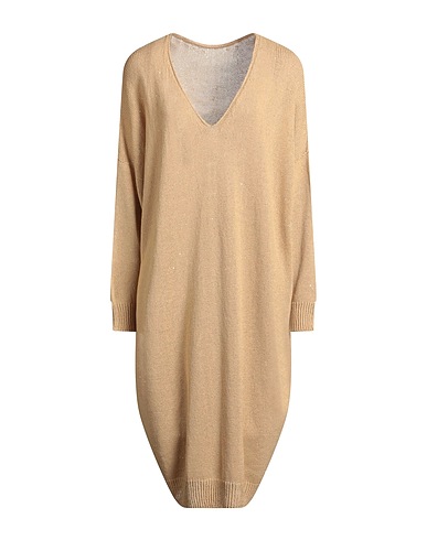 FABIANA FILIPPI Midi-Kleid Beige 61% Baumwolle, 38% Leinen, 1% Polyester