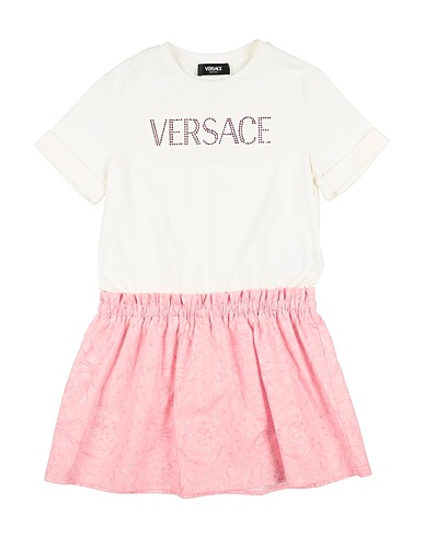 VERSACE YOUNG Dress White 91% Cotton, 9% Elastane, Glass