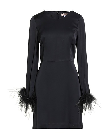TWINSET Kurzes Kleid Schwarz 100% Viskose, Straussenfedern