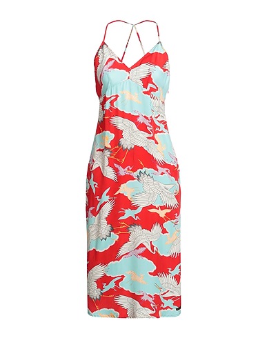 SUPERDRY Midi dress Red 58% Cupro, 42% Viscose