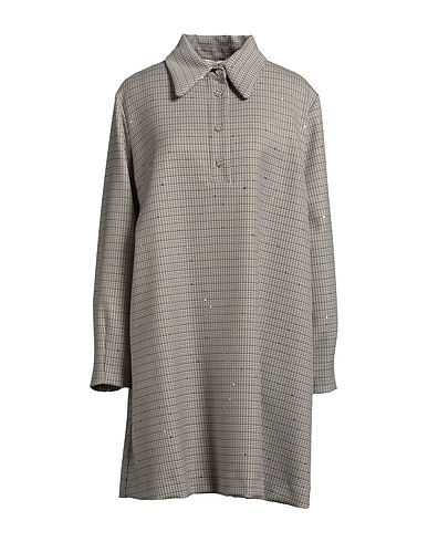 SHIRTAPORTER Shirt dress Khaki 65% Polyester, 32% Viscose, 3% Elastane