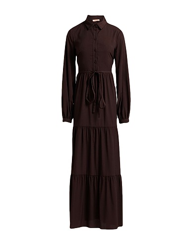 TWINSET Long dress Dark brown 100% Polyester