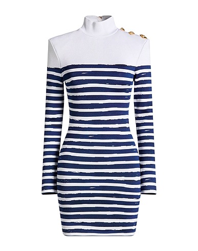 BALMAIN Sheath dress Blue 88% Viscose, 10% Polyamide, 2% Elastane