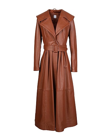 8 by YOOX Coat LEATHER FULL-SKIRT TRENCH COAT
 Brown 100% Lambskin