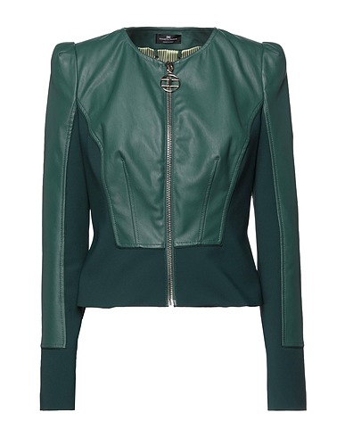 ELISABETTA FRANCHI Jacket Dark green 100% Polyester, Polyurethane, Elastane