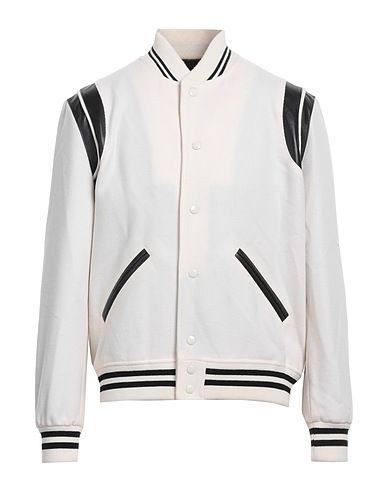 SAINT LAURENT Bomber Off white 90% Virgin Wool, 10% Polyamide, Chlorofibre, Lambskin