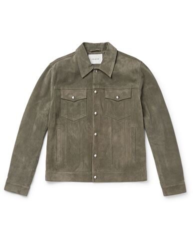 Frame Men's Modern Suede Trucker Jacket In Military Green