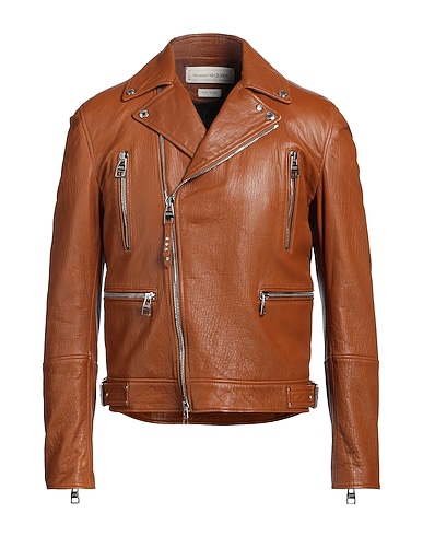 MCQUEEN Biker jacket Brown 100% Lambskin, Calfskin