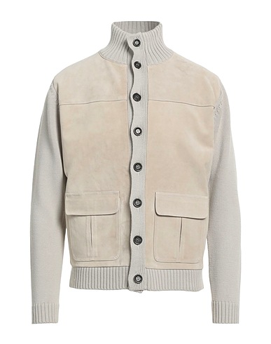 DANIELE FIESOLI Bomber Light grey 50% Merino Wool, 50% Polyacrylic, Leather