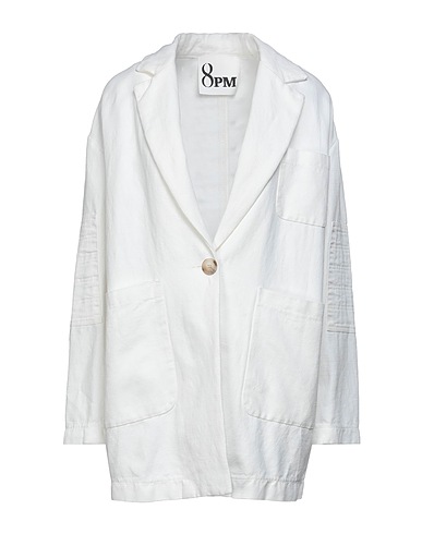 8PM Full-length jacket White 56% Linen, 44% Cotton, Elastane