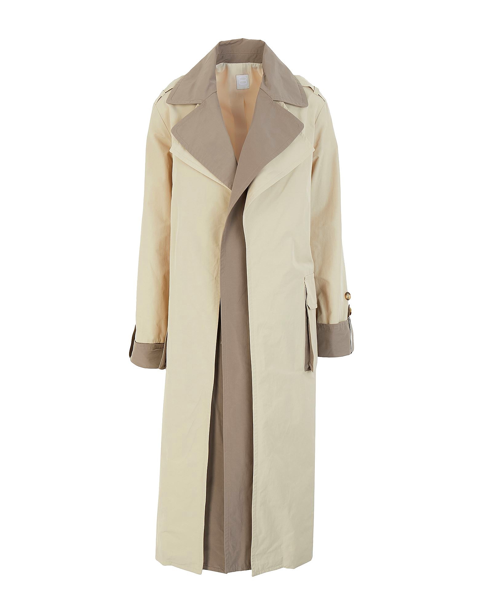 8 by YOOX Καμπαρντίνα TWO TONE LAYERED EFFECT BELTED TRENCH Μπεζ 54% Πολυεστέρας, 46% Βαμβάκι zoomed