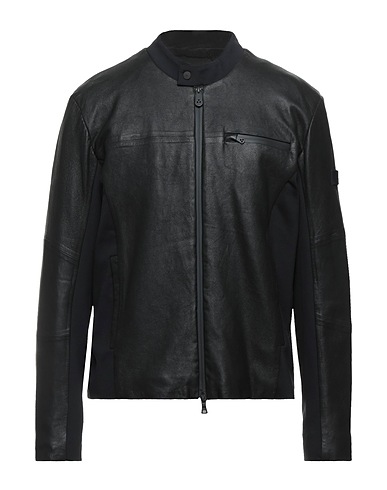 PEUTEREY Biker jacket Black 100% Leather, Polyamide, Elastane