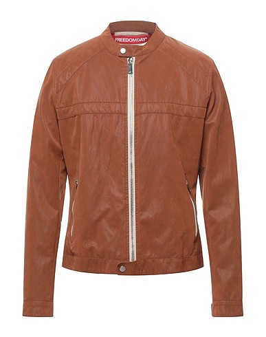 FREEDOMDAY Biker jacket MARRONE 100% Polyurethane, Viscose, Polyester, Cotton, Metallic fiber