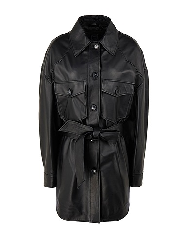 8 by YOOX Solid colour shirts & blouses LEATHER BELTED OVERSHIRT
 Black 100% Lambskin